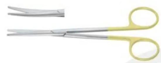 Ножиці за Метценбаумом-Фіно, вертикально-зігнуті, твердо вставка з карбіду вольфрама, з покриттям ручок карбідом титану,тупі, 145 мм тип Супер Кат